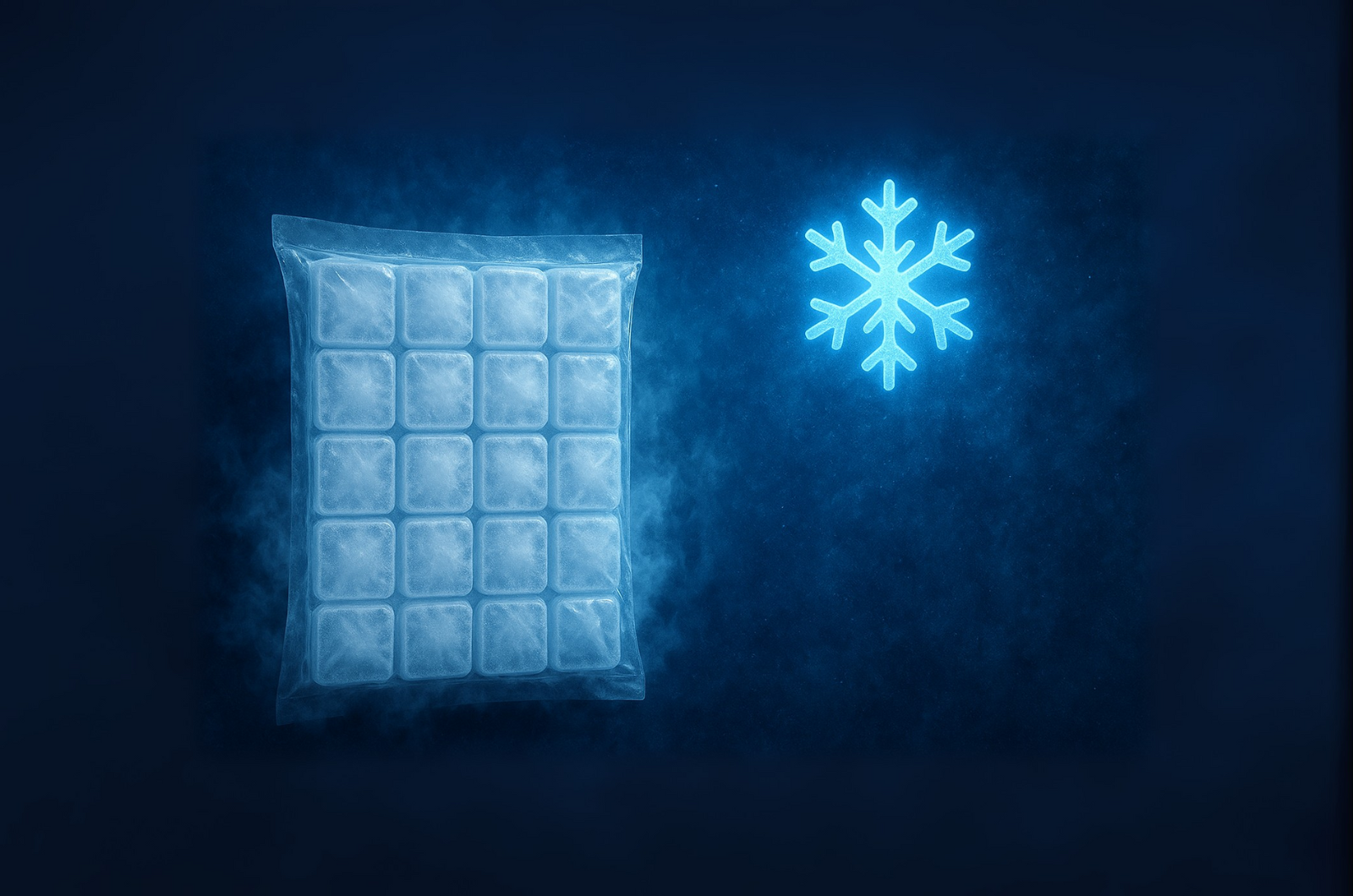 A freeze cold pack made by water ice cubes