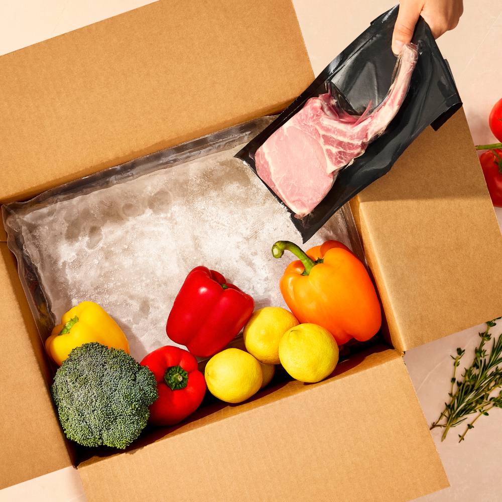 A Relocalize cold pack in a meal kit delivery box.