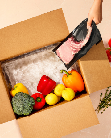 A cold pack inside a delivery box.