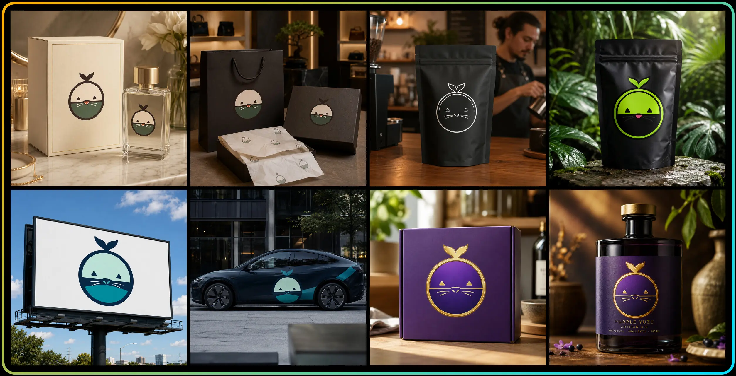 grid of a logo being added to multiple different products