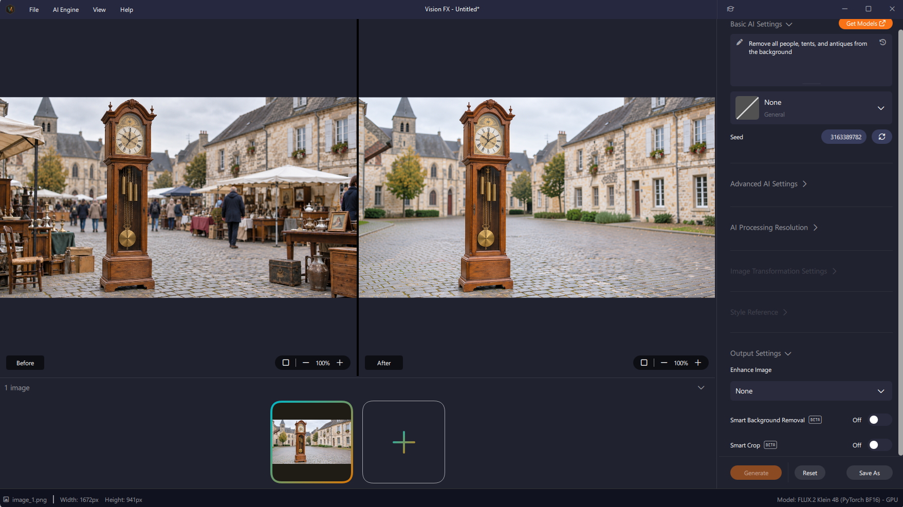 Before and After: the edited image with the market cleared out.