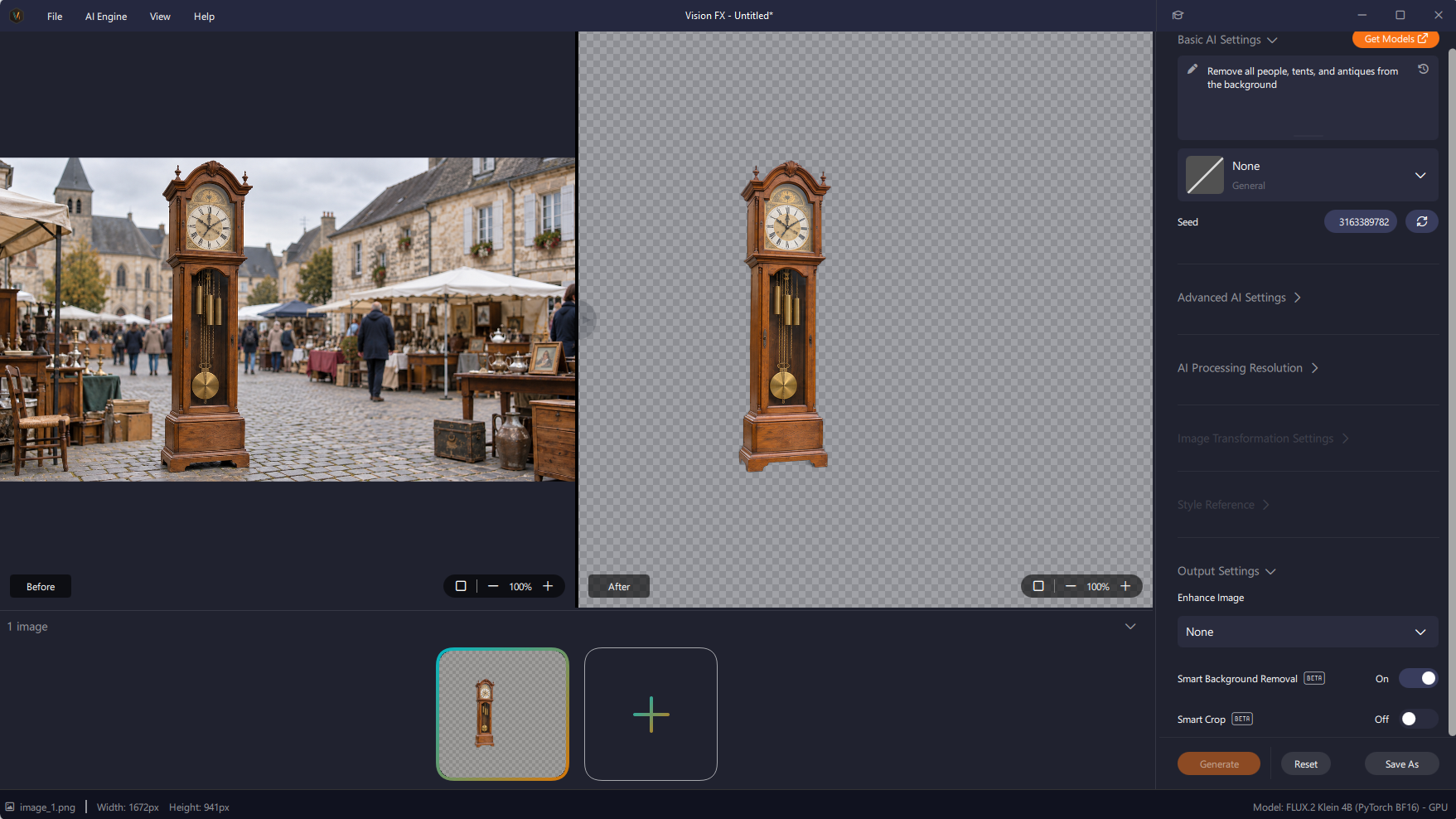 Smart Background Removal switched on: the clock on a transparent background.