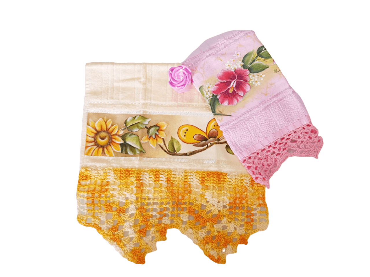 toalhas de lavabo rosa e amarelo