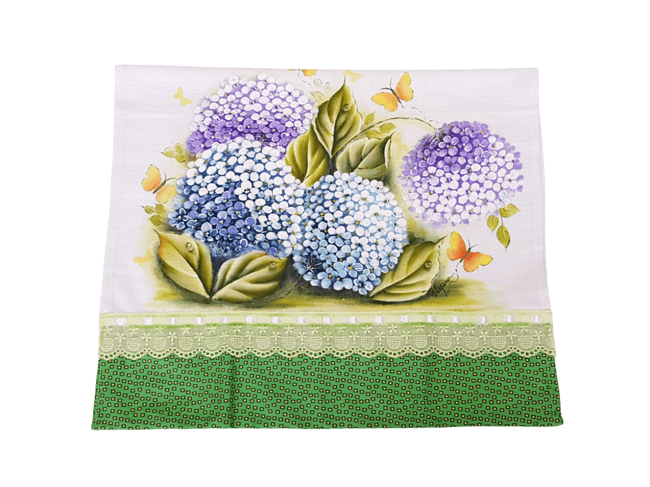 pano de copa branco e verde com estampa de flores