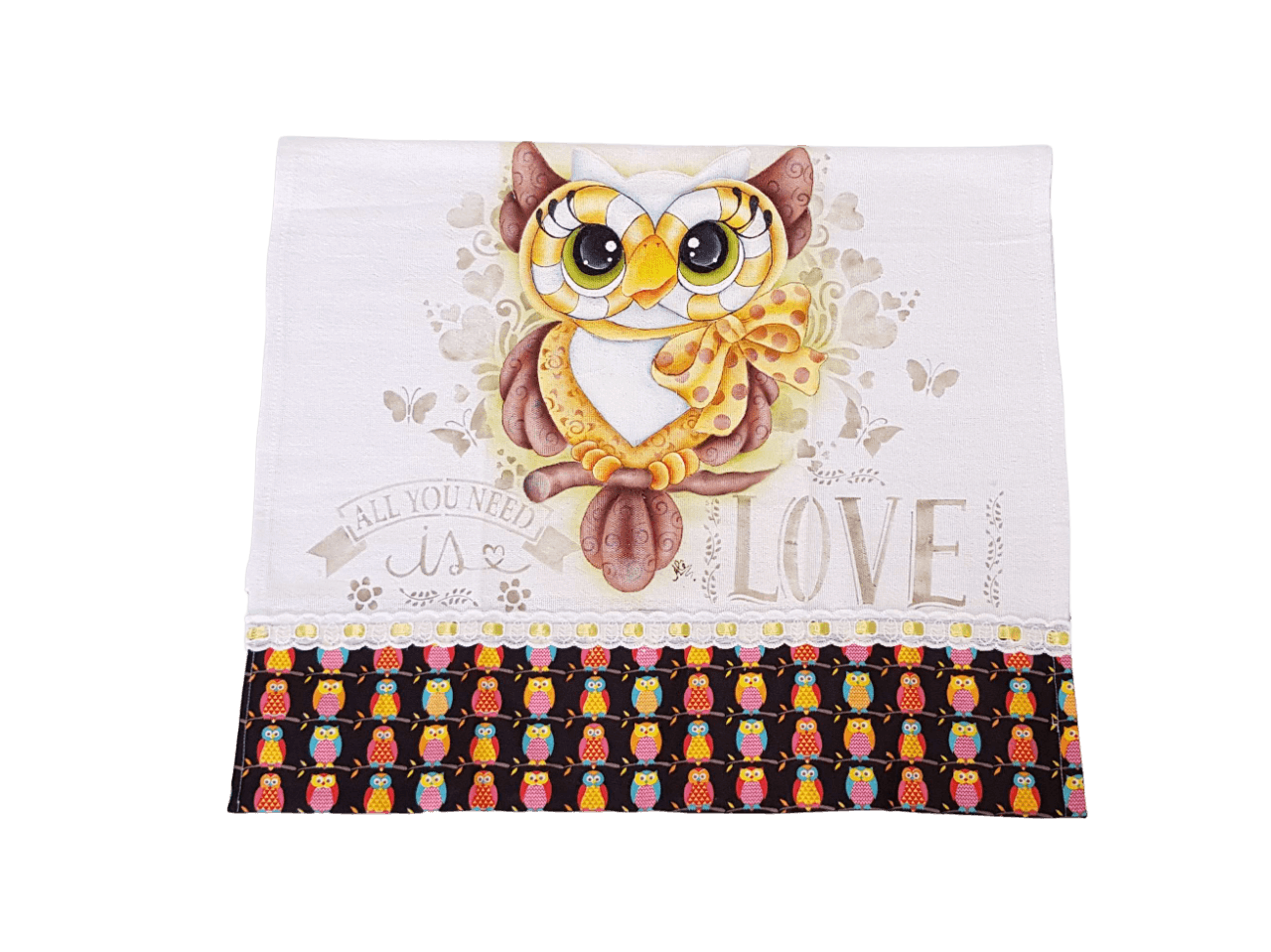 pano de copa branco e preto com estampa de coruja