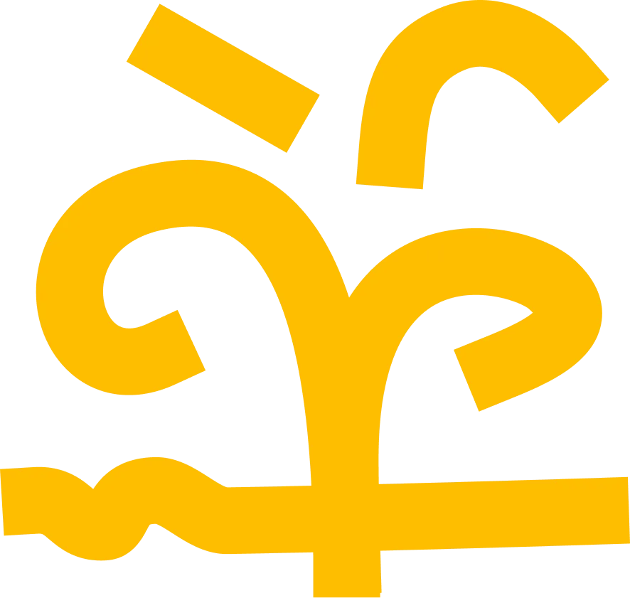 Yellow stylized Hindi or Sanskrit character on a black background.