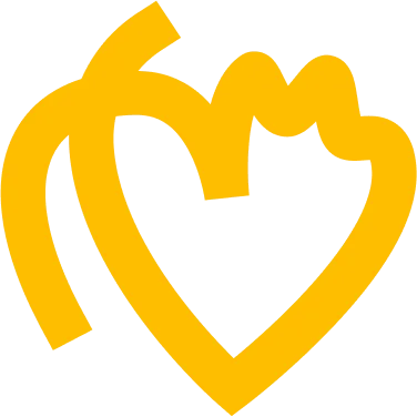 Yellow stylized heart intertwined with a ribbon-like abstract shape on white background.