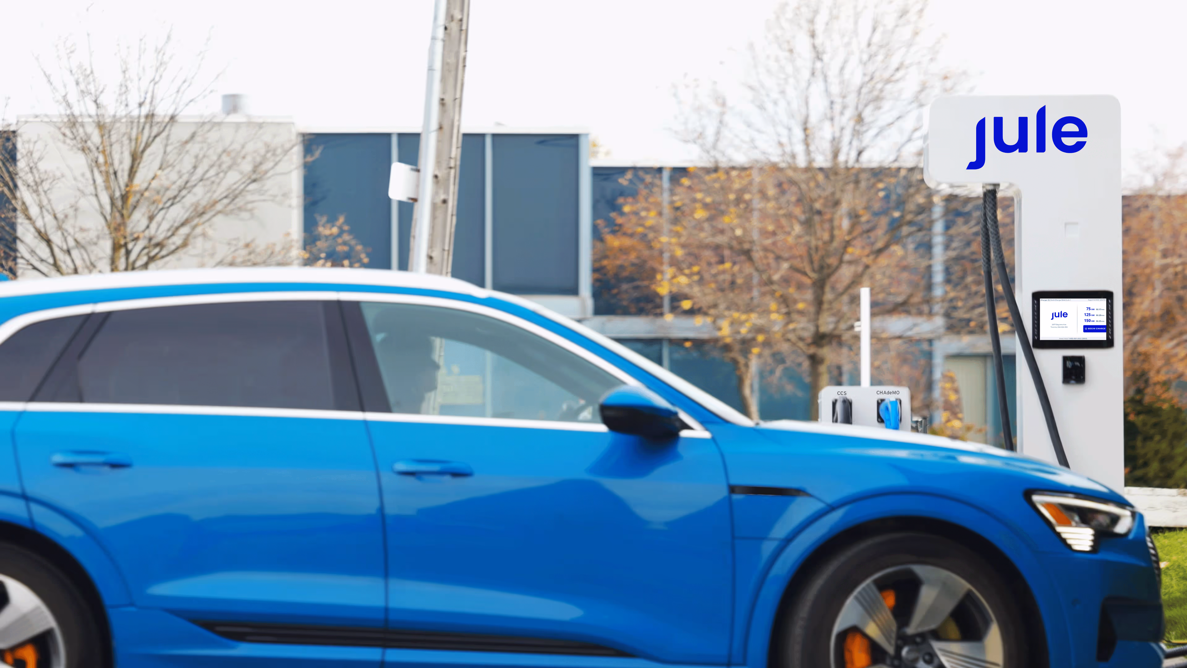 Electric vehicle parked at a Jule ev charging station.