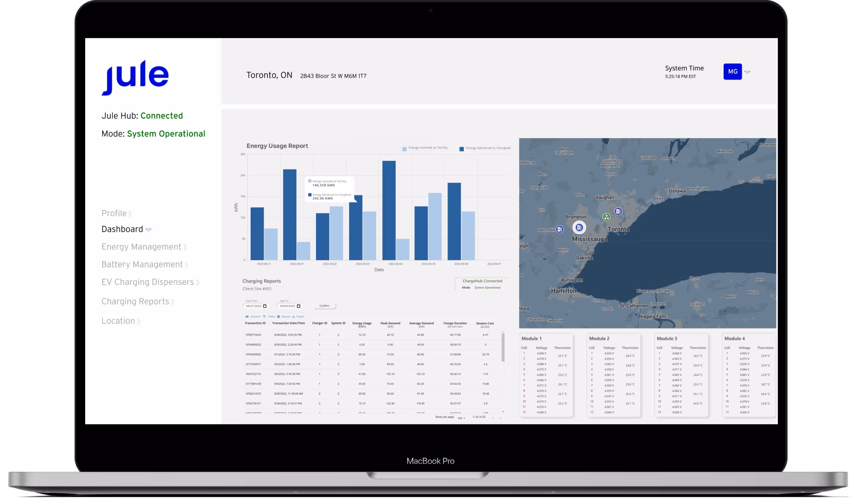 Screenshots of the Jule Link energy management system dashboards. 