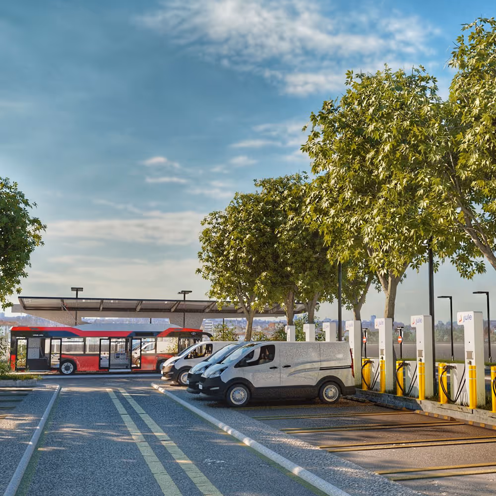 Jule EV chargers servicing delivery and transit vehicles.