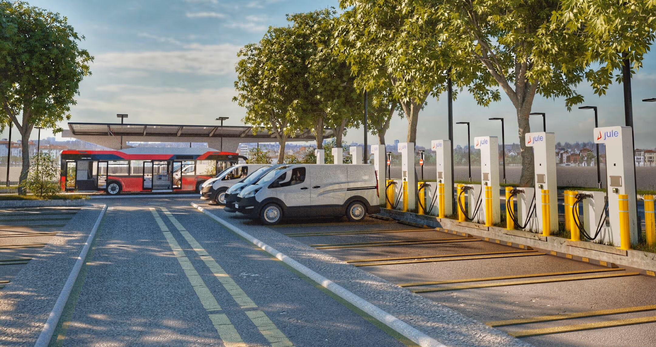 Jule EV chargers servicing delivery and transit vehicles.