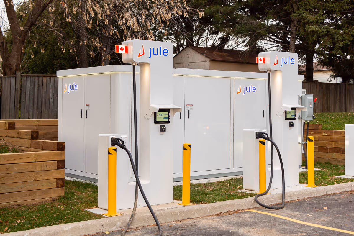 Electric vehicle parked at a Jule ev charging station.