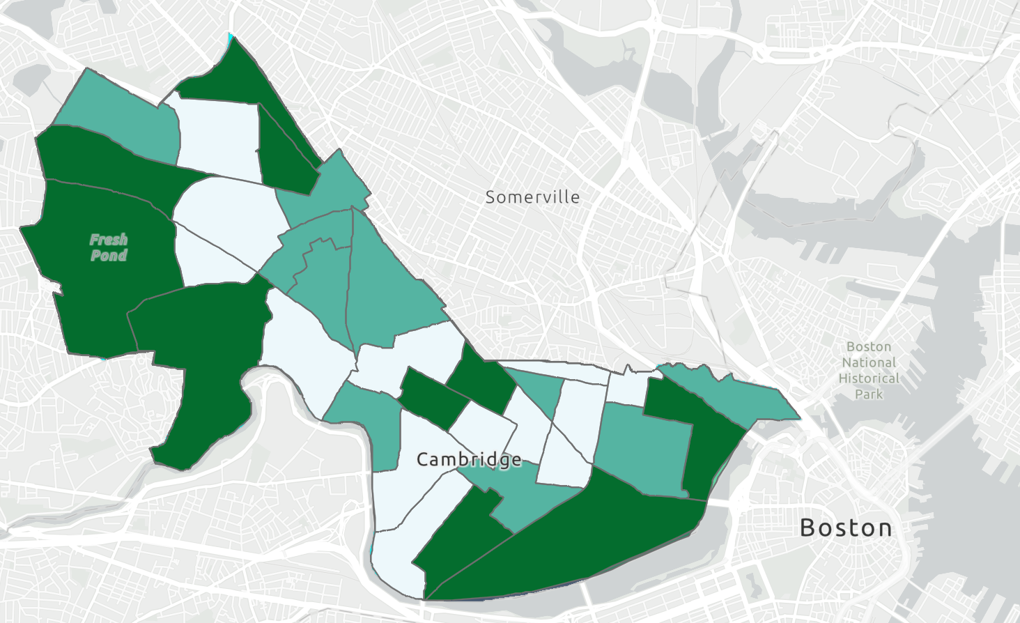 Our Mapping Black Cambridge Project uses ArcGIS and StoryMap to visualize the geographies of Cambridge’s Black community from the 1930s to the present. These maps show patterns of historical redlining, as well as contemporary data on community displacement and income distribution. We draw on census data from the 1950s to the present day.