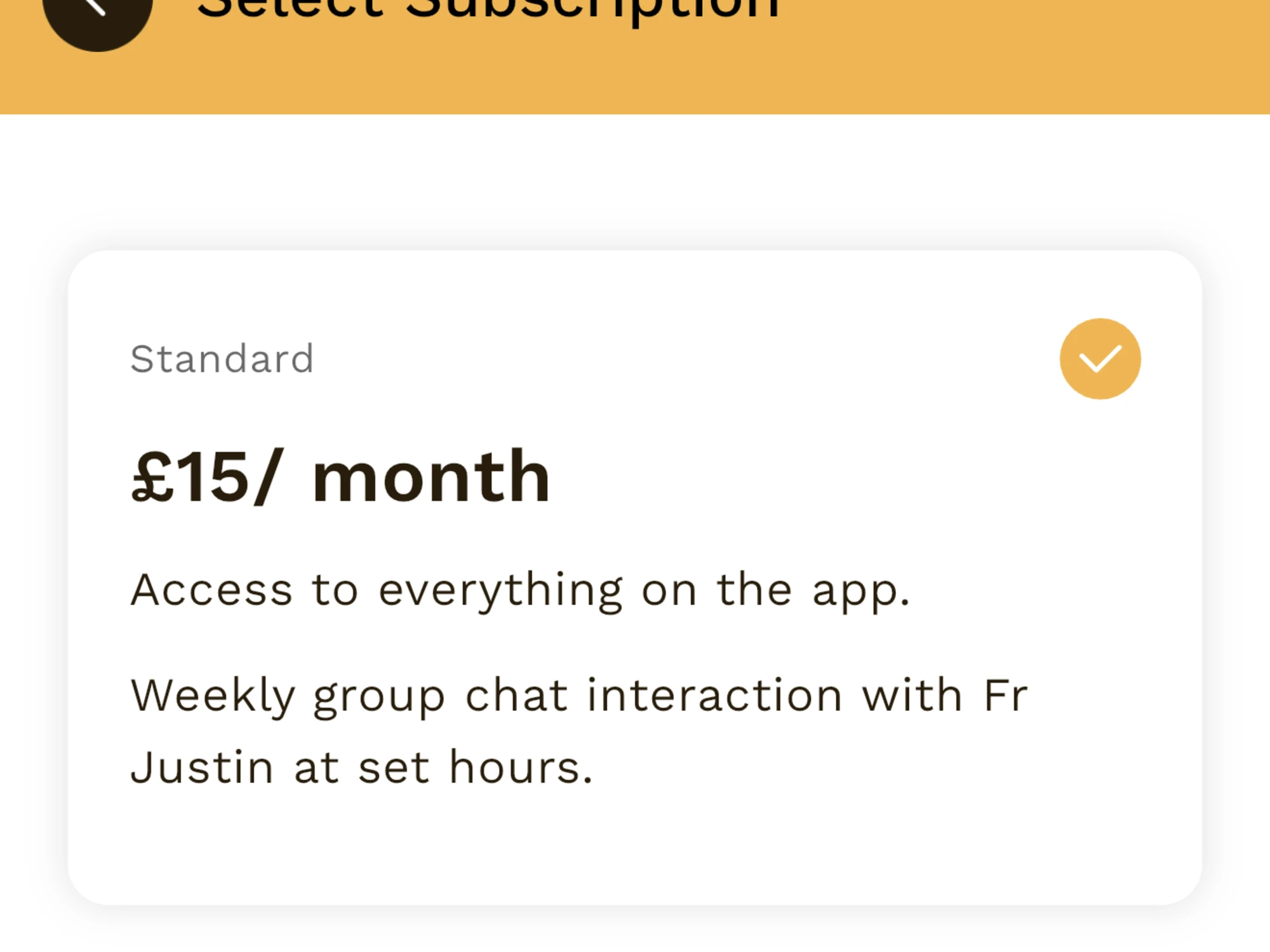 The Icon Builder subscription screen: a Standard plan at fifteen pounds a month, with what the subscription includes