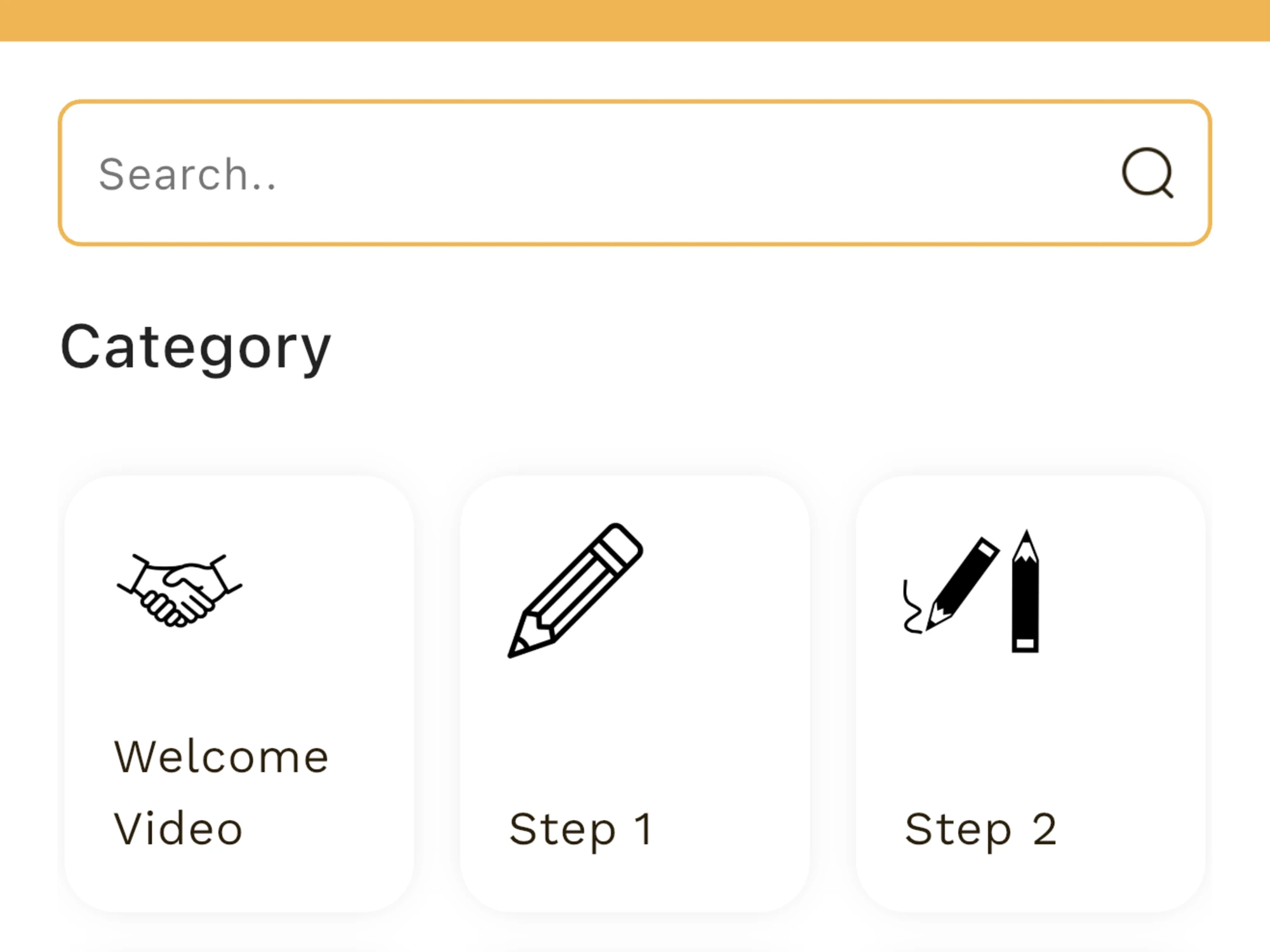 The Icon Builder home screen, showing the lesson category grid with Welcome Video, Step 1 and Step 2