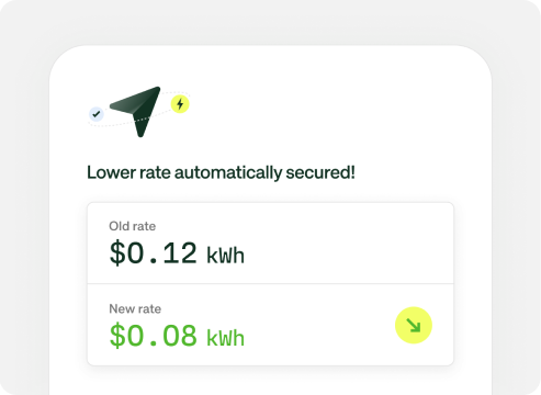 Arbor screen showing an old rate of 12 cents per kilowatt hour lowered to 8 cents