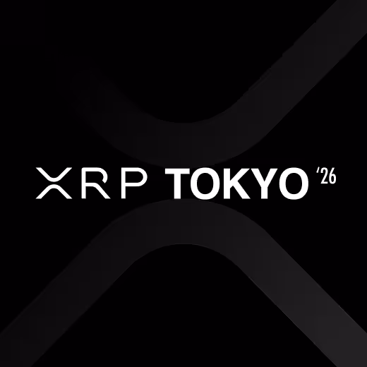 黒い背景に白い文字で「XRP TOKYO ’26」と表示されたロゴ。