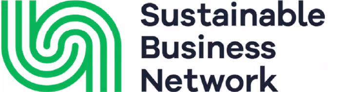 Sustainable Business Network logo with green abstract design and black text.