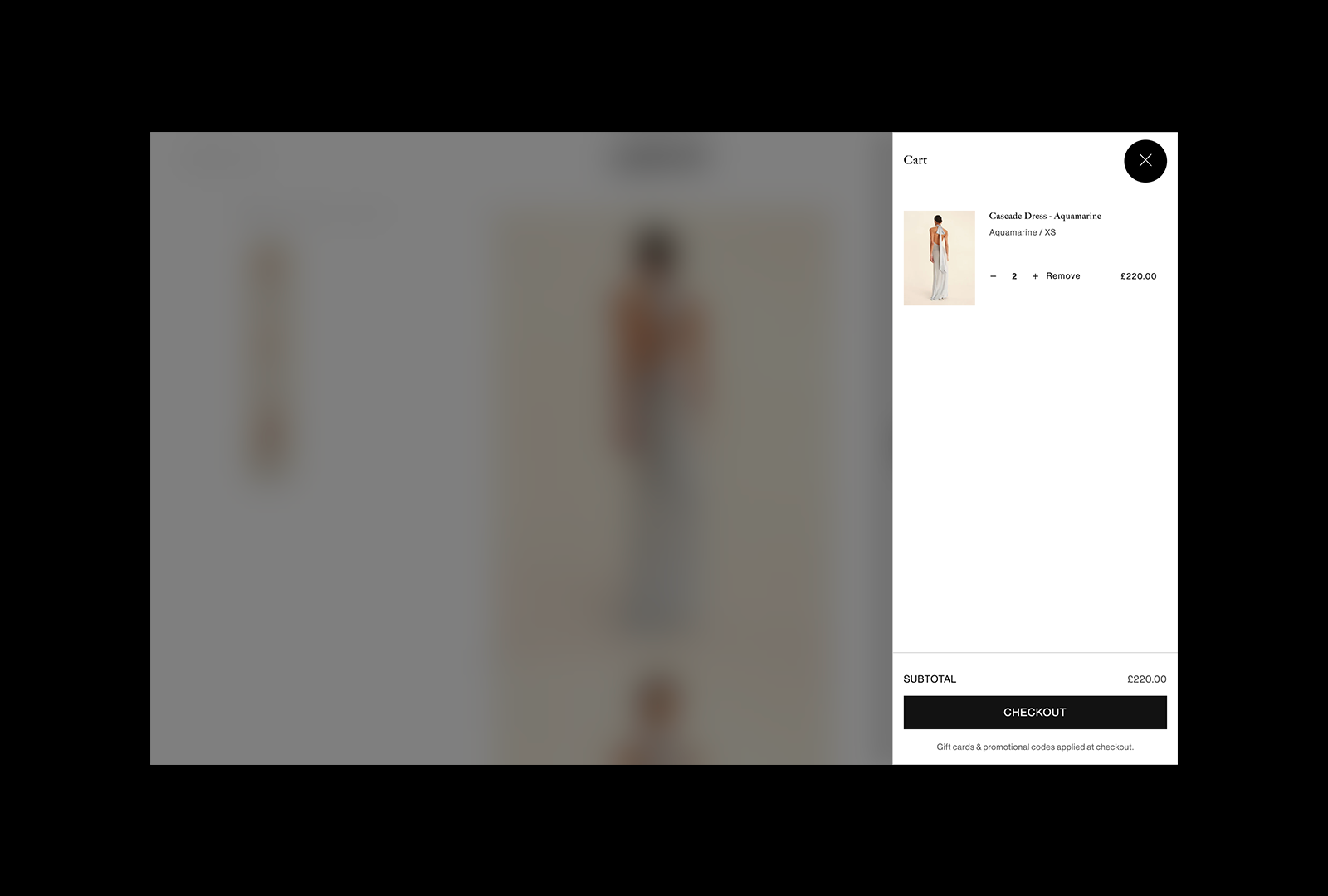 LENY desktop site with the shopping bag drawer open