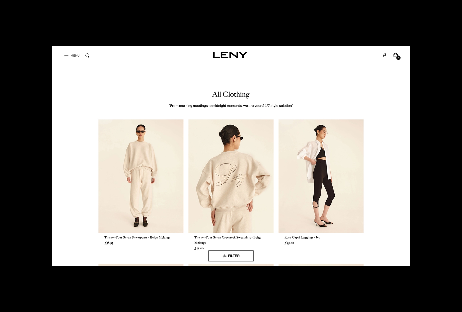 LENY collection landing page on desktop