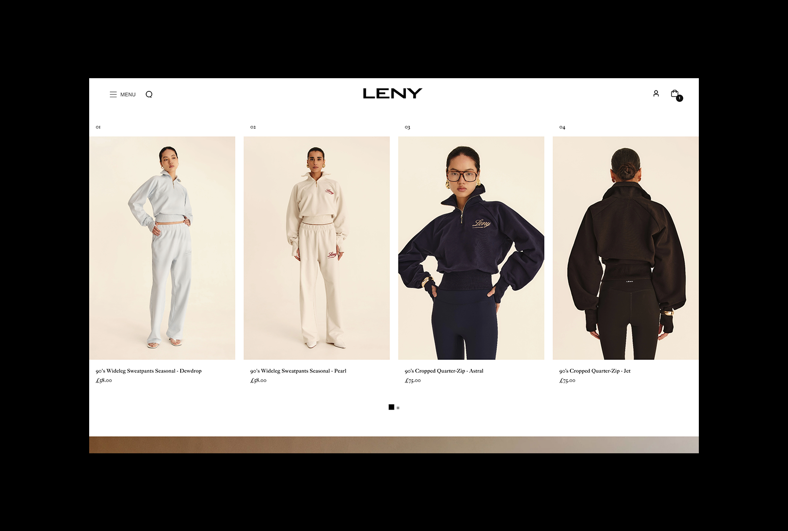 LENY collection page on desktop showing four looks