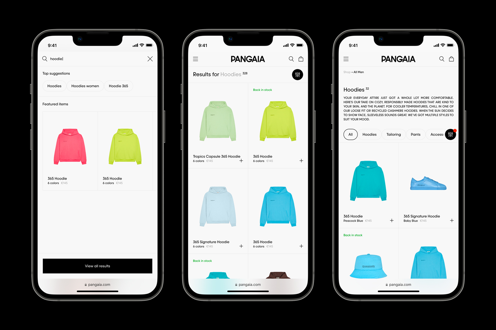 PANGAIA on mobile: collection and product screens
