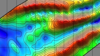 Drone with echo sounder sensor flying low over a lake for bathymetric mapping
