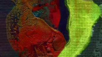 Drone flying over a mining site during a geophysical survey for mineral exploration