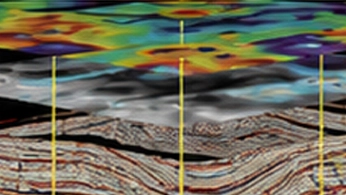 Drone flying over a mining site during a geophysical survey for mineral exploration