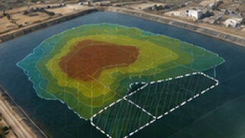Drone flying over a mining site during a geophysical survey for mineral exploration