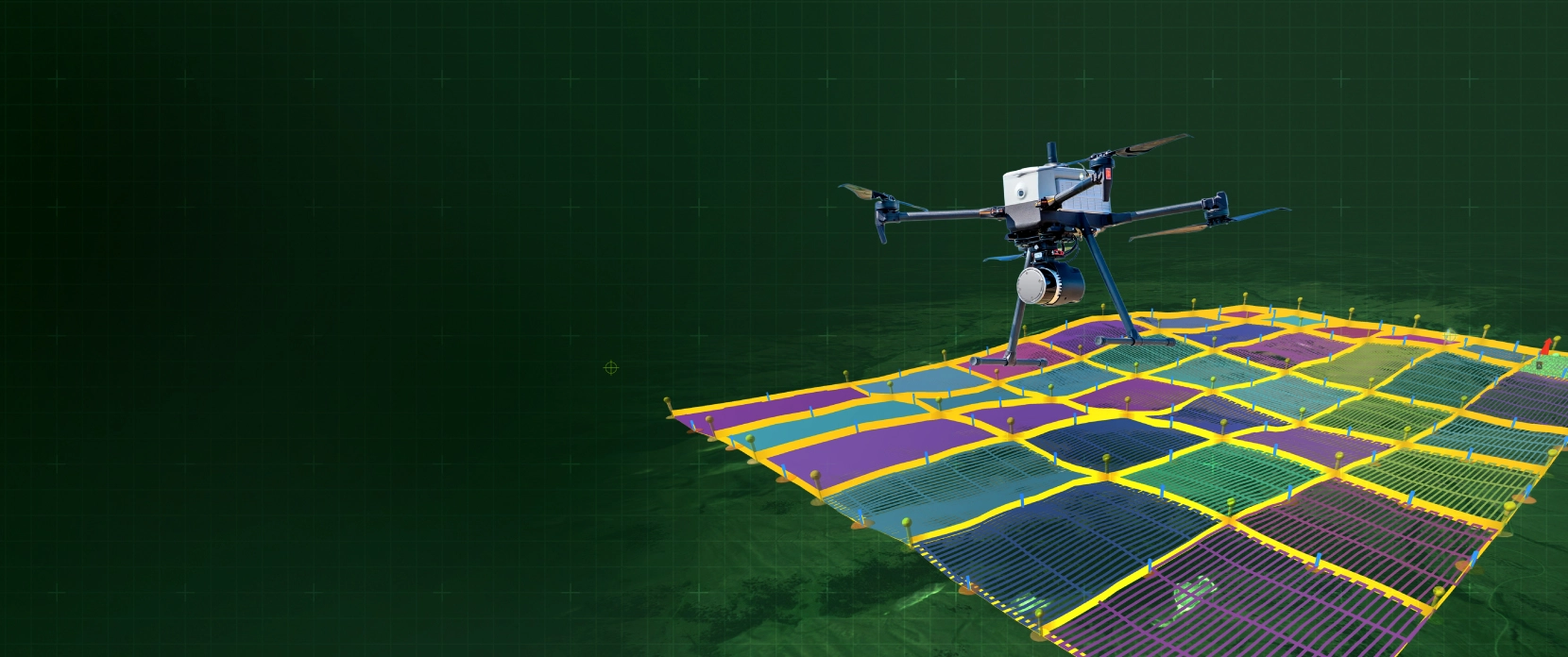 Drone flying a large area survey mission that is split it into flyable sub-areas with UgCS Large Area tool