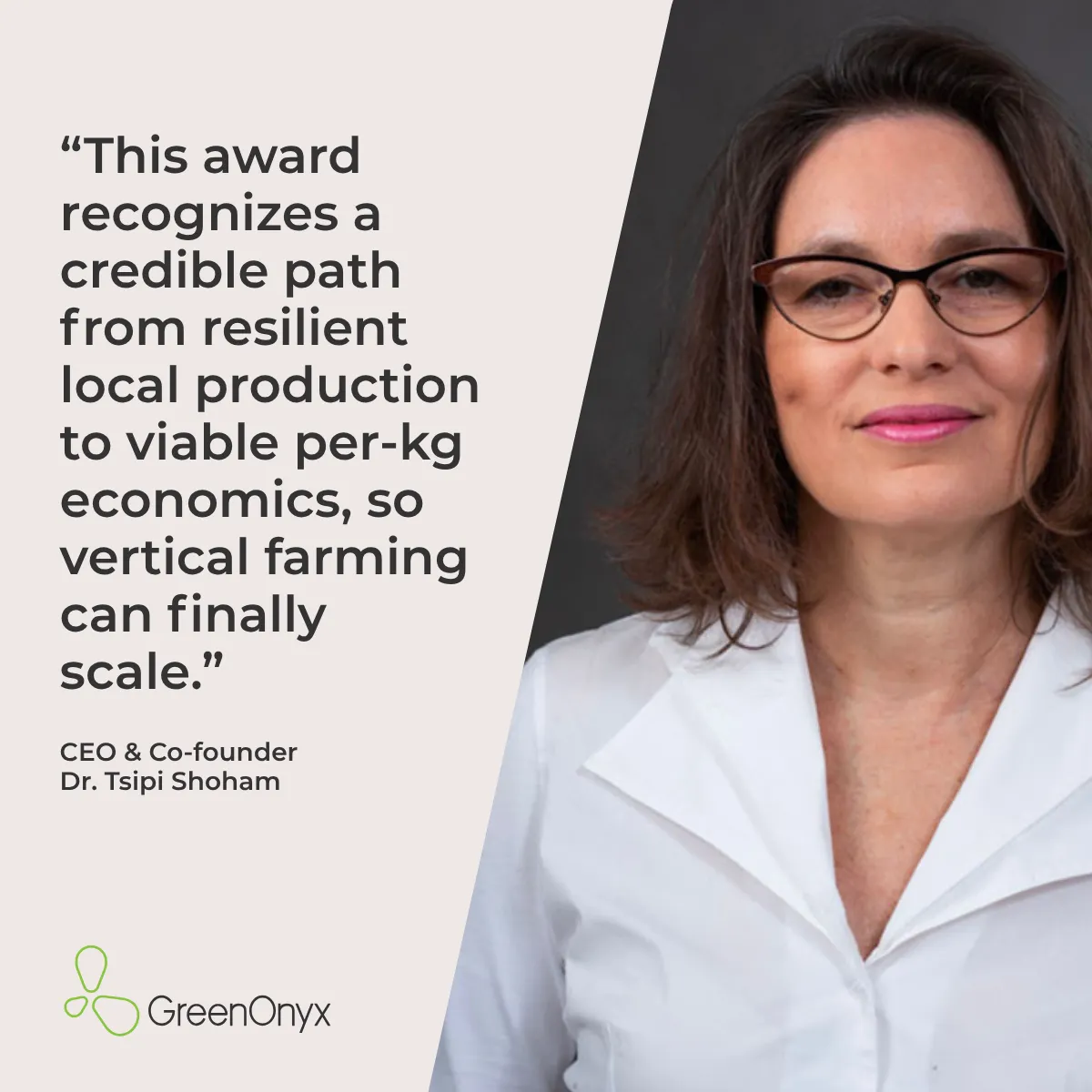 Photo of CEO Tsipi Shoham alongside a quote from her