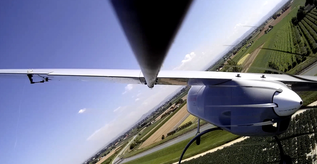 Modern fixed-wing drone operated by Ileron for high-precision geomatic and aerial mapping missions across Italy.