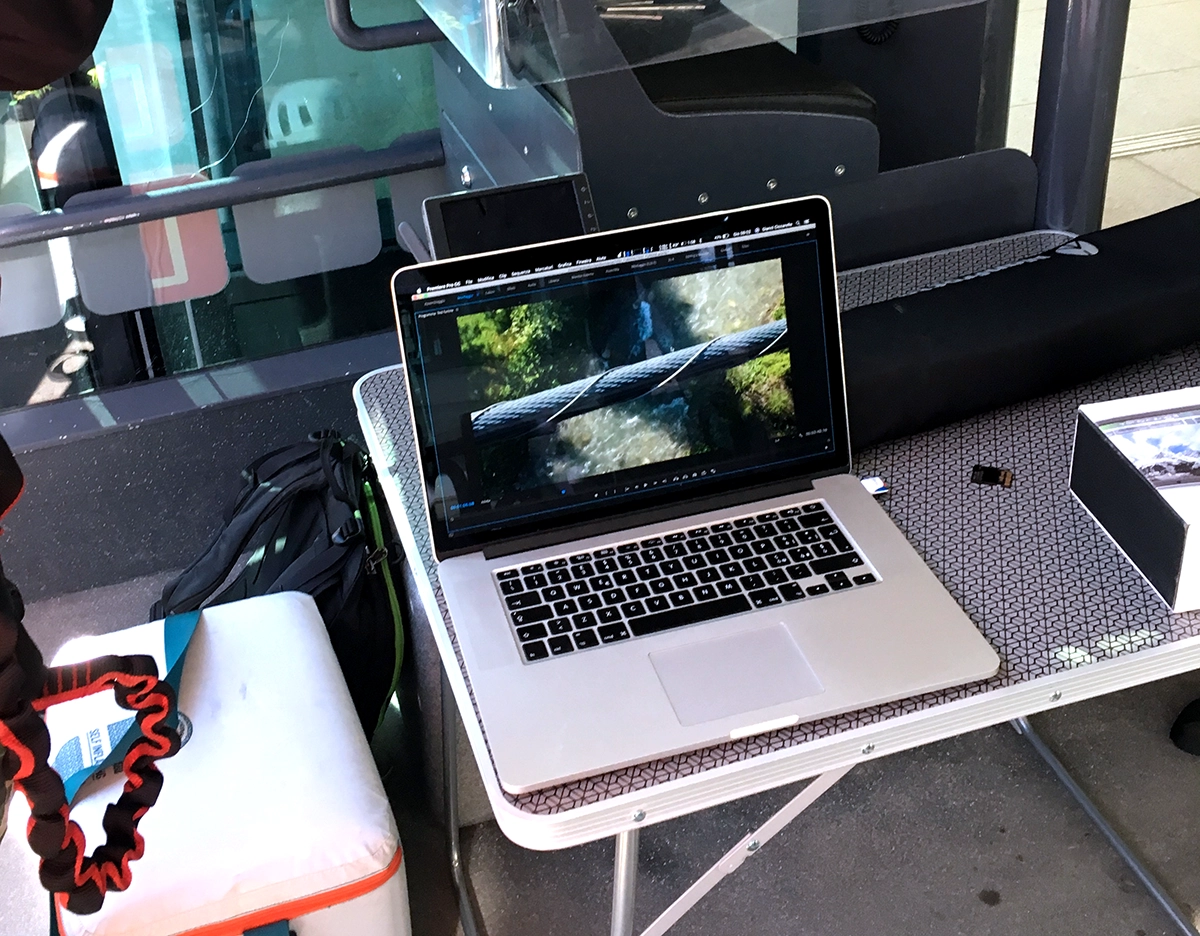 Close-up of laptop showing cable inspection imagery collected by Ileron’s drone during a mountain cable car survey.