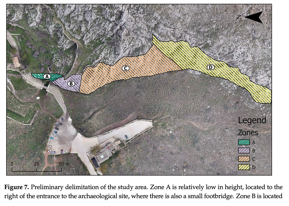 Spatial rockfall hazard map of Acrocorinth showing low, moderate, and high-risk zones produced from UgCS vertical photogrammetry data