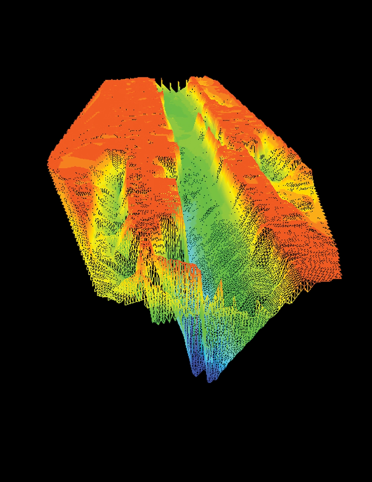Three-dimensional bathymetric surface of the Bow River created from processed UAV sonar data.