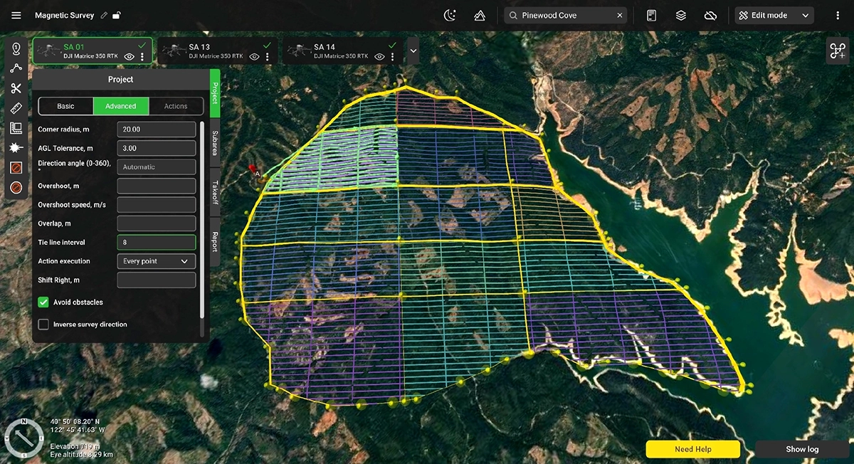 Configuring tie line frequency for magnetic data leveling in UgCS survey planner