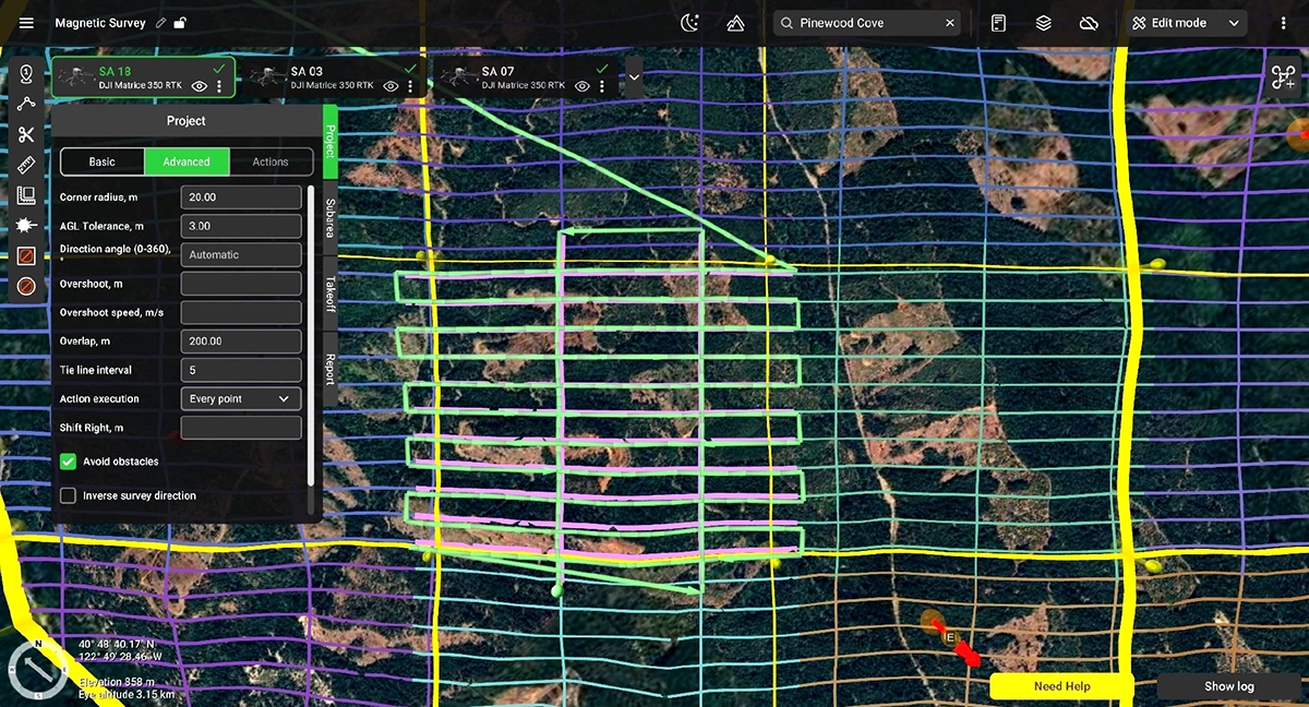 Marking survey lines in UgCS for drone magnetometer surveys