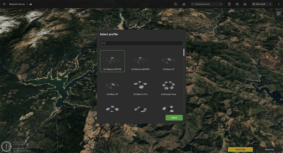 Selecting compatible drone platforms in UgCS for magnetic surveys