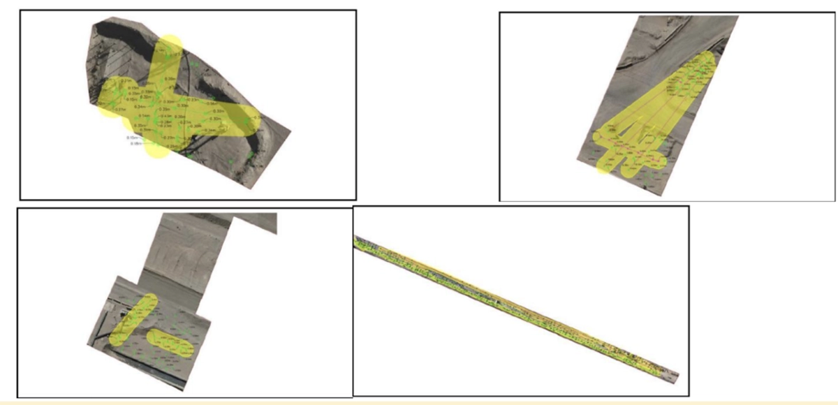 Mining-site plans showing interpreted anomalies and potential buried utility routes