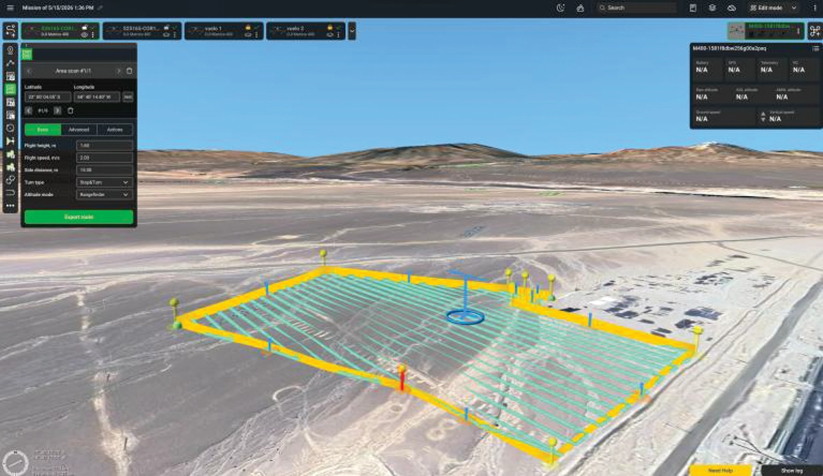 UgCS view of a GPR survey grid over the mining site