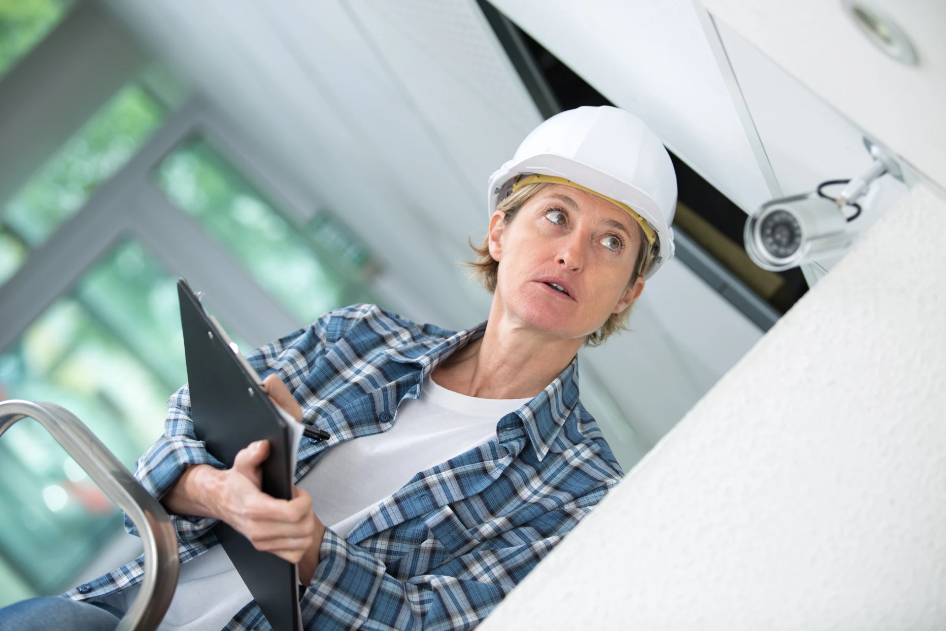 Inspector checking a home’s security camera