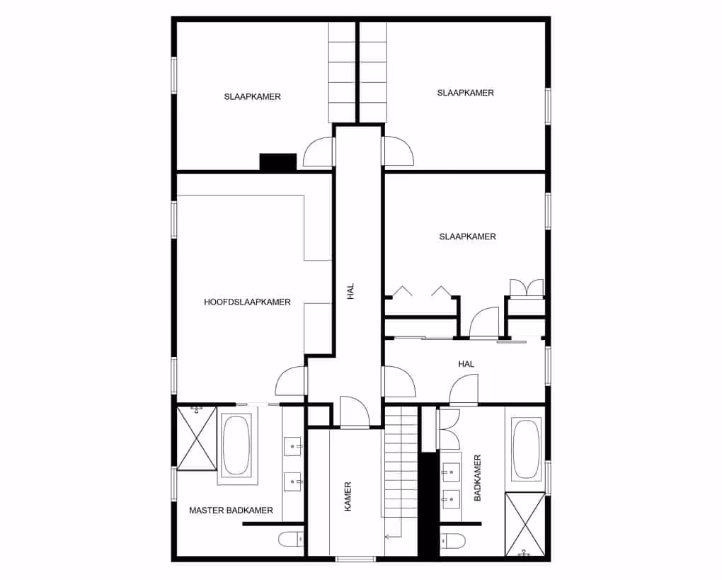 Gedetailleerd 2D grondplan van de woning, essentieel voor kopers om de indeling te visualiseren.