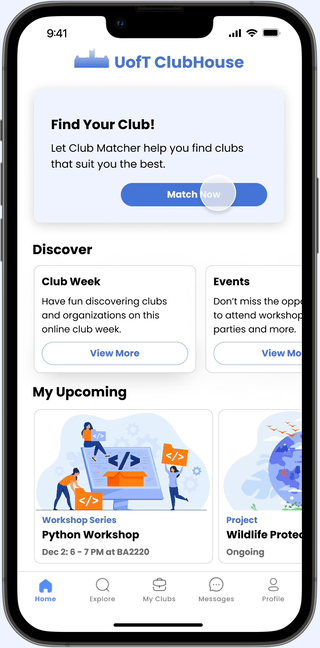 Users can match with clubs
