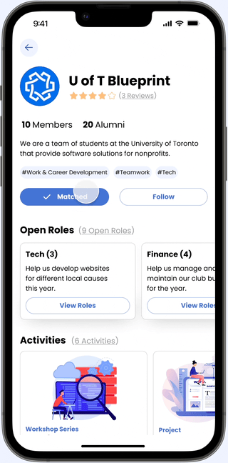 Users can view club profiles