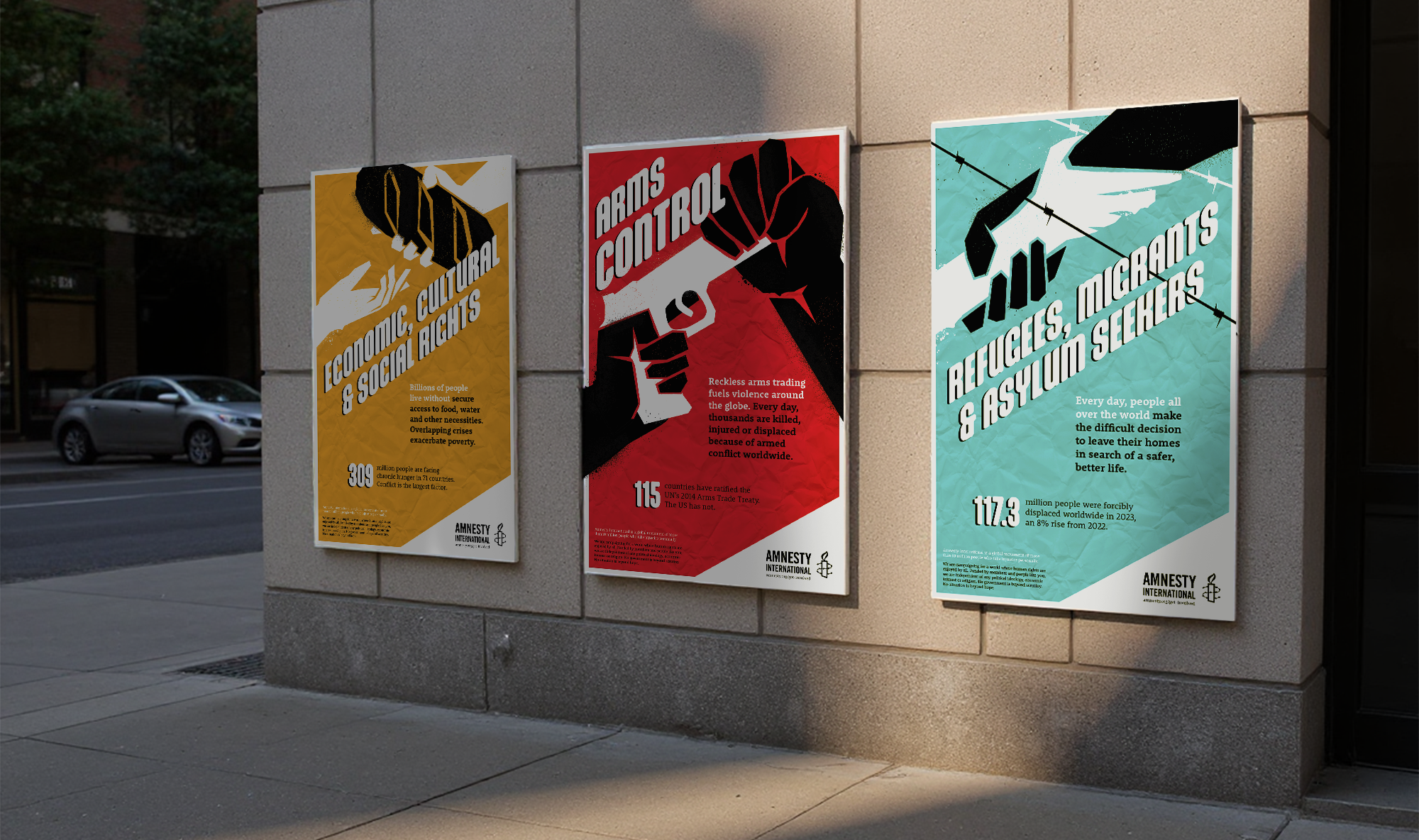 Photo of three posters on a city street