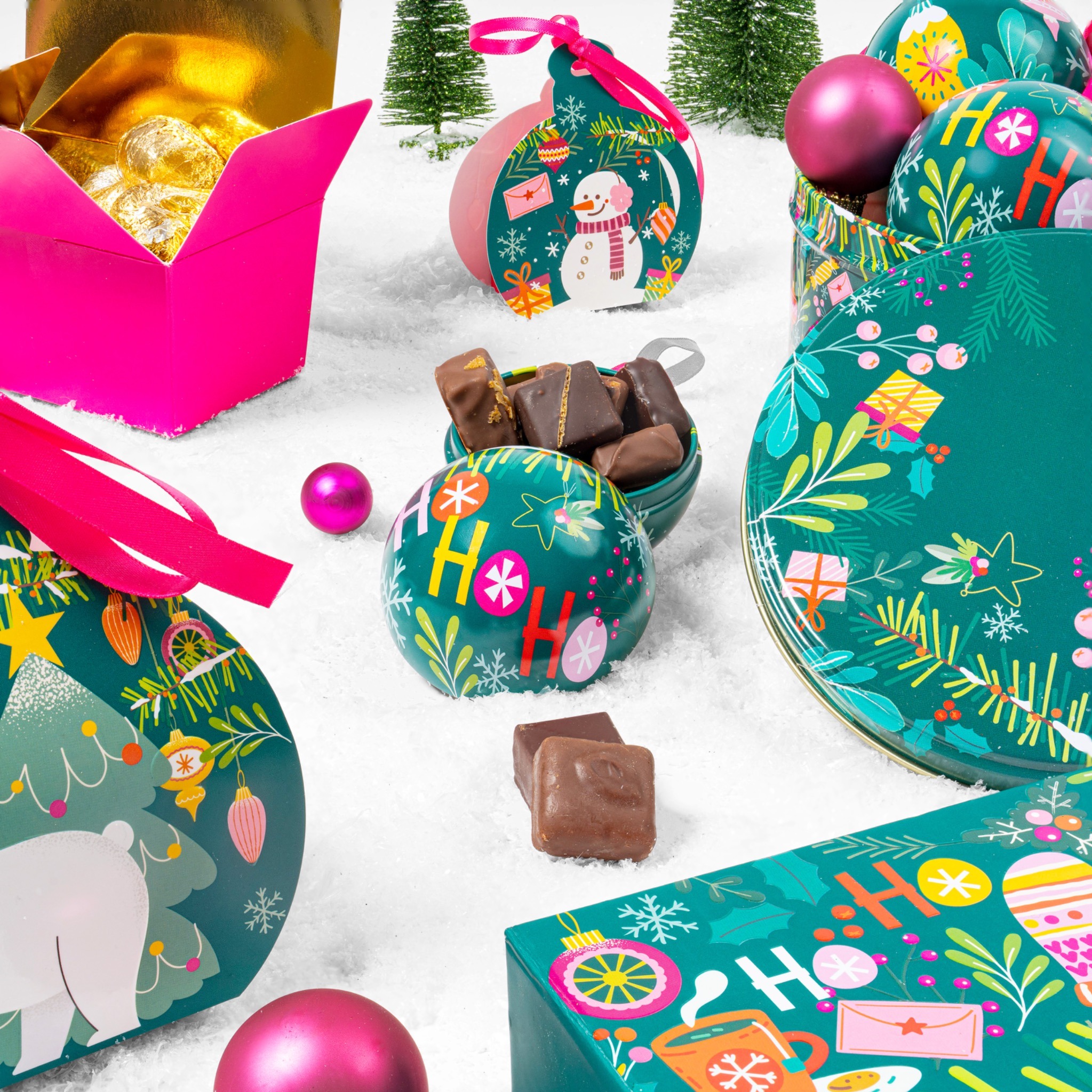 Packshot de chocolats et emballages de Noël réalisé pour Embaline à Saint-Loup-sur-Semouse