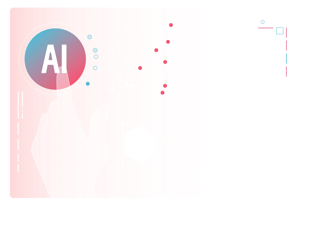 Illustration graphique abstraite avec logo AI sur fond dégradé rose et bleu