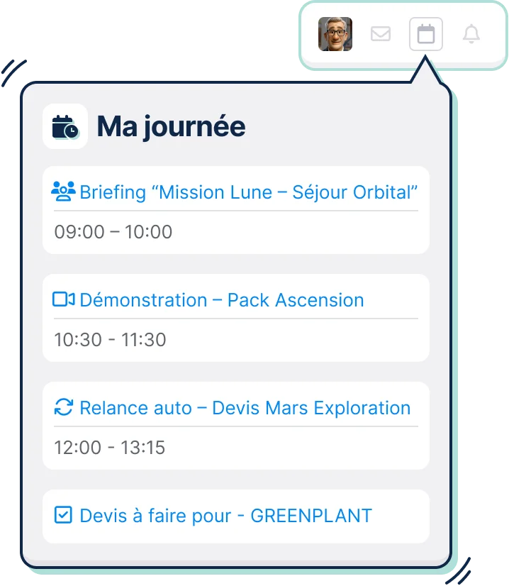 nterface Initiative CRM - Tableau de bord Ma Journée pour le suivi des activités commerciales