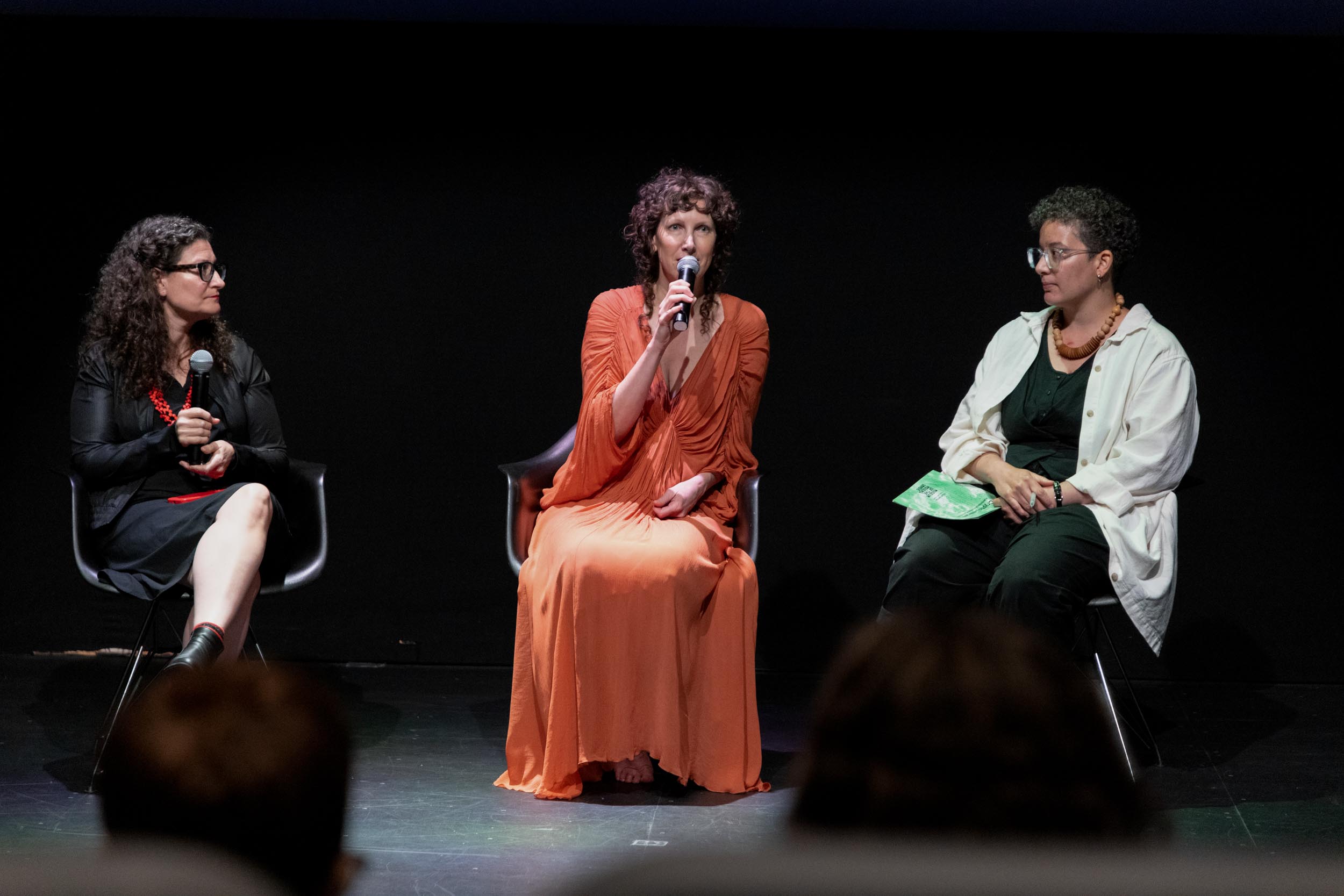 Artist Laura Splan speaking at the Museum of the Moving Image on the future of computing